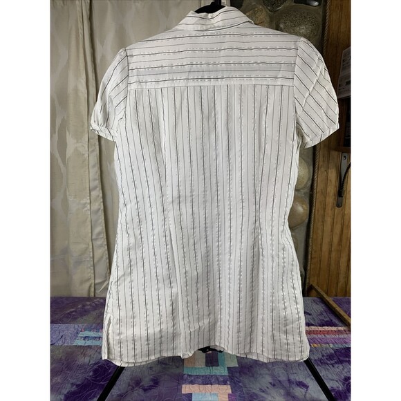 Fred David Womens Large Stretch Stripe Gold Metallic Thread Tunic Blouse - Picture 4 of 6